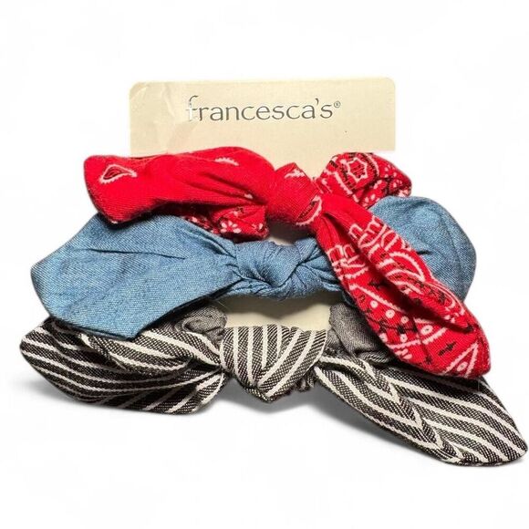 Francesca's Women's Hair Accessories Ties Scruncis Red White Blue - Picture 1 of 2